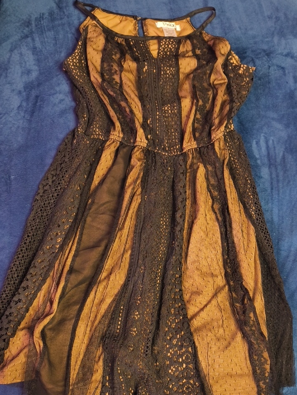 Pinky Black and Tan Striped Lace Midi Dress